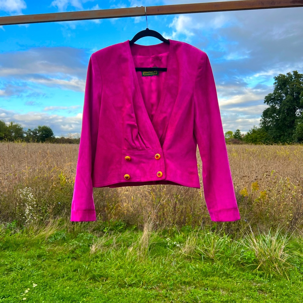 Barbie Pink suede blazer
